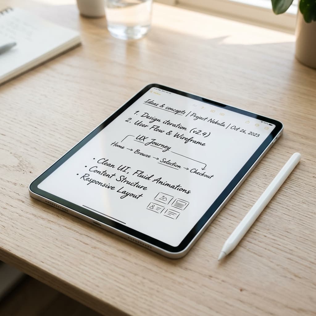 Handnotes interface on a digital tablet
